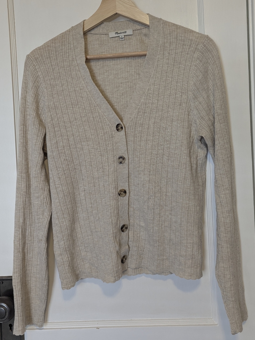 Madewell Neutral Oatmeal Ribbed Button-Front Cardigan, Size L
